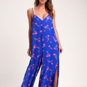 Lulu's Blue Floral Print Jumpsuit